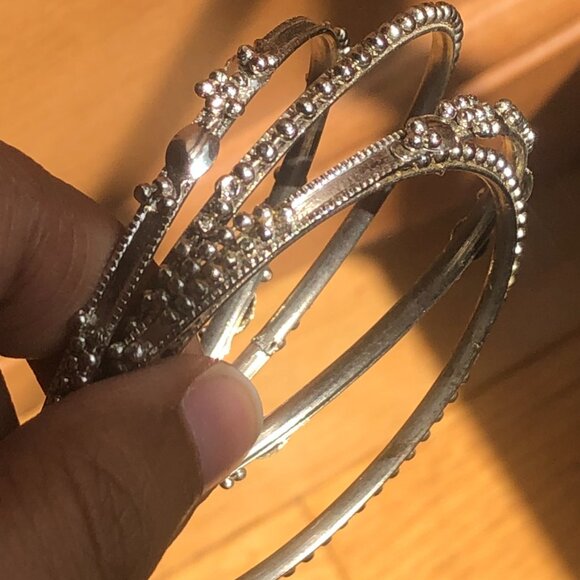4 PC Vintage Silver Textured Indian Bracelet Bangle Set - Picture 3 of 3